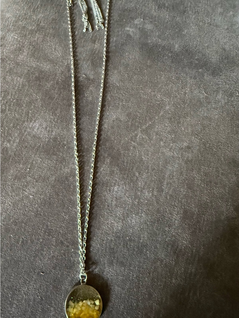Silver Pendant Necklace with Yellow Stone Inlay